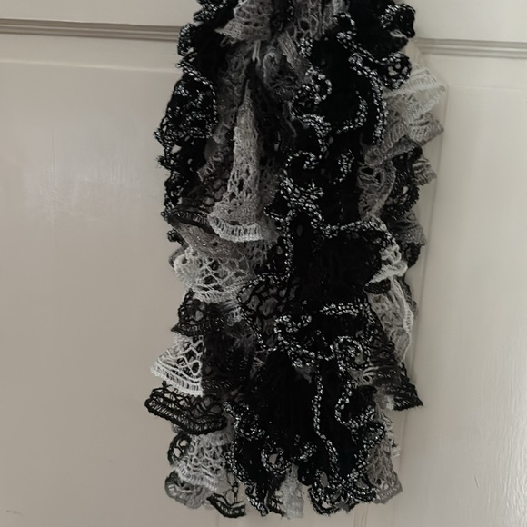 2 EUC handmade scarves, black & silver 94”, black gray silver & white 104” - Picture 2 of 2